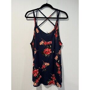 NEW Stitch Fix Tank Top Womens 3X Navy Floral Stretch V Neck Vacation Travel